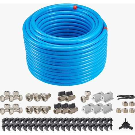 VEVOR Kit di Tubi per Compressore deAria, 60,96 m x 19,05 mm, Sistema di Tubazioni per Aria Compressa in HDPE-Alluminio, a Prova di Perdite, Resistente alla Pressione per Garage e Officine, Blu