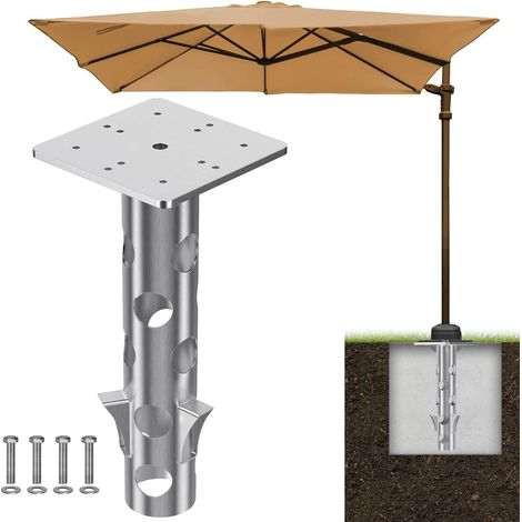 Base de Parasol Universelle enterrée, Support en béton en Acier résistant à la Rouille, Design Peu encombrant pour Porte-Parapluie déporté extérieur (1/5)