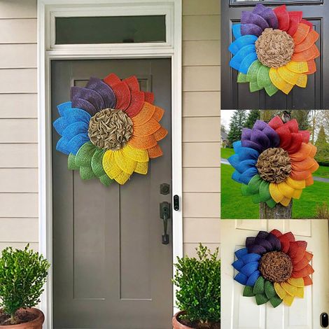 Guirlande Arc-En-Ciel - Couronne De Printemps Pour Porte Jardin Intérieur Extérieur - 45 cm - 1 Pièce (1/5)