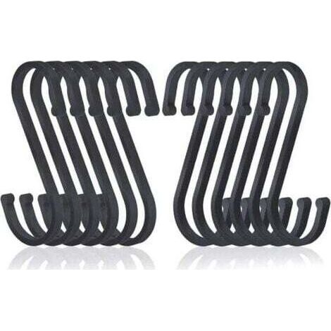 Crochet S Lot de 12 Crochets Plats en Aluminium en S de Suspendus, Crochets de Boucher au Fini Mat pour Cuisine, Chambre à Coucher, Salle de Bain, Bureau et Jardin, Noir, (1/4)