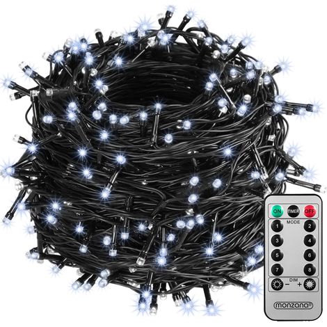 MONZANA® Cadena de Luces Navidad de 200/400/600 LEDs Temporizador Mando a distancia 8 Modos de Luz IP44 Exteriores Blanco cálido/Blanco frío/Colores 60m kaltweiß - schwarzes Kabel (de)
