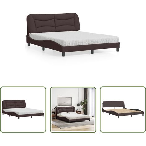 The Living Store Lit avec matelas marron foncé 160x200 cm tissu - Lit Double - Lit Confortable - Lit Design - Literie - Sommier Tapissier (1/5)