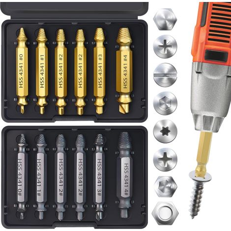 Juego de 12 extractores de tornillos, regalo para hombres y esposos, juego de extractores de tornillos dorados y plateados, brocas fáciles de quitar para tornillos oxidados y rotos.