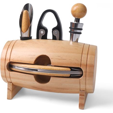 Coffret 4 pièces accessoires vin en forme de tonneau