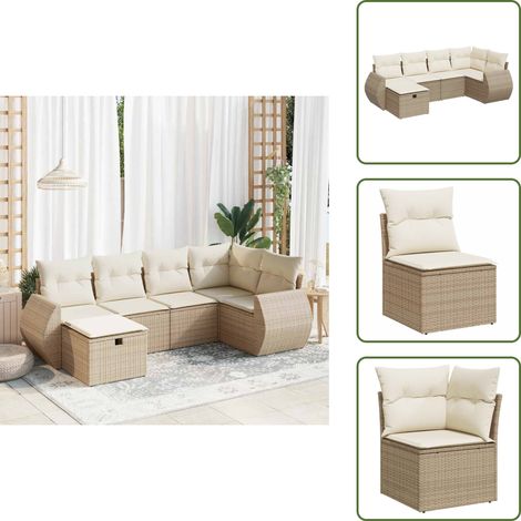6-tlg. Garten-Sofagarnitur mit Kissen Beige Poly Rattan - Gartensofa Set - Garten Sofa Set - Outdoor Sofa Set - Garten Sofagarnitur (1/5)