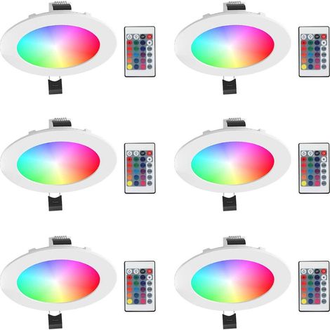 6pcs LED Spots Encastrables Ampoule RGB Couleur Changement Lampe Blanc Froid 5700K plafond Jour Plafonnier Encastré avec Télécommand (1/5)