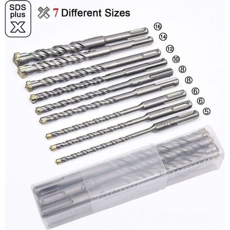9-piece SDS-Plus concrete drill bits (5 mm × 16 × 160 mm) for impact drills – suitable for brick, stone and metal