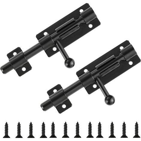 2x Edelstahl Türriegel 4 Zoll Schwarz mit Vorhängeschloss-Loch