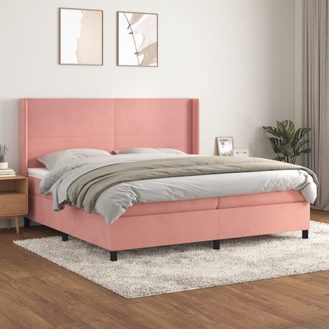 Lit adulte,Lit avec Sommier et Matelas confortable pour Chambre,Ensemble Lit à sommier tapissier Rose 200x200 cm Velours -BVN18939 (1/5)