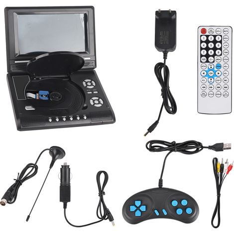 Lecteur DVD portable 7 pouces cran pivotant TV rechargeable Chargeur de voiture Gamepad 100240V EU Plug. (1/4)
