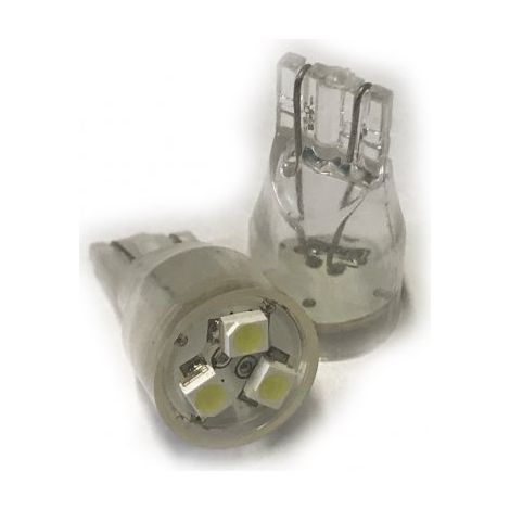 Coppia 2 Lampade Led T10 Con 3 Smd 3528 Colore Bianco Freddo 6000K 12V 0,2W