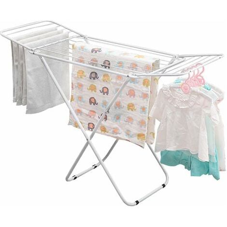 Séchoir à Linge à Ailes avec Support Stable - Pliable - Antidérapant - Pour Salle de Bain ou Balcon - Rangement peu Encombrant - Blanc - 120 cm x 46 cm x 79 cm (1/5)