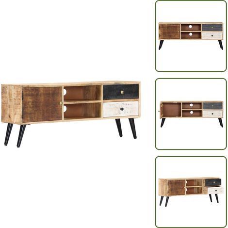 Meuble TV 115x30x47 cm Bois massif de manguier - Meuble Tv - Meuble Retro - Meuble Design - Rangement Media - Bibliothèque (1/5)