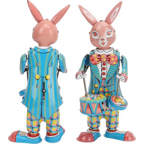 Lapin mécanique à remontoir rétro - Jouet oscillant en métal avec tambour, idée cadeau décoration vintage (1/5)