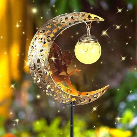 Lanterne solaire jardin motif lunaire et verre craquelé