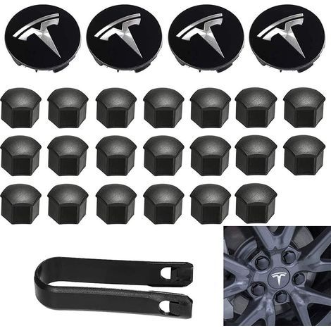 Weiß, Radnabenabdeckung und Radmutternabdeckungssatz mit Tesla-Logo, 4