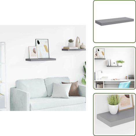 The Living Store Scaffale a Parete Grigio 60x23,5x3,8 cm in MDF - Scaffale a parete