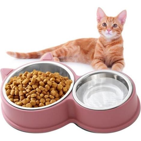 Doppel-Katzennapf-Set, Edelstahl-Katzenfutter- und Wasserschalen, (Rosa)