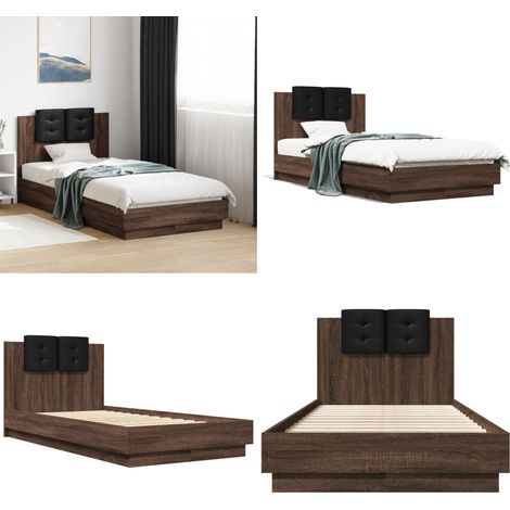 Cama con cabecero madera de ingeniería marrón roble 75x190 cm - Madera de ingeniería - Cabecero de cama