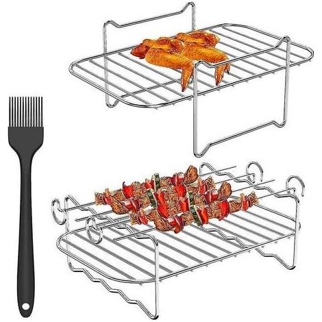 2pcs Air Fryer Rack For Ninja Dual Air Fryer,with Barbecue Sticks (1/4)