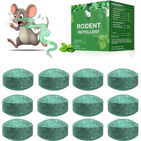 Lot de 12 Répulsif naturel à l'huile de menthe, anti rongeurs souris rats fourmis cafards araignées écureuils, non toxique pour maison jardin intérieur extérieur
