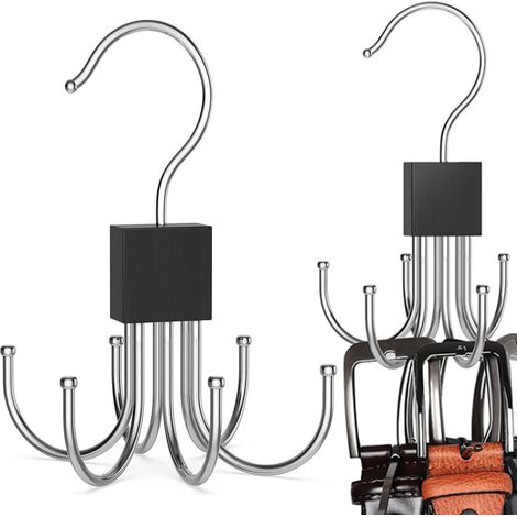 Appendiabiti a 2 ripiani, porta cinture girevole a 360° con 6 ganci ciascuno, porta cravatte salvaspazio, porta reggiseni in metallo e legno per gilet, sciarpe, cappelli e borse.