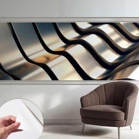 Papier peint adhésif décoratif pour salon chambre et cuisine Facile à poser avec colle Vagues métalliques 250x104 cm (1/5)