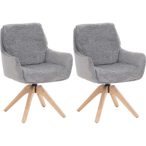 Set 2x sedie poltroncine con seduta girevole HHG-713 riposizionamento automatico seduta legno ciniglia, grigio
