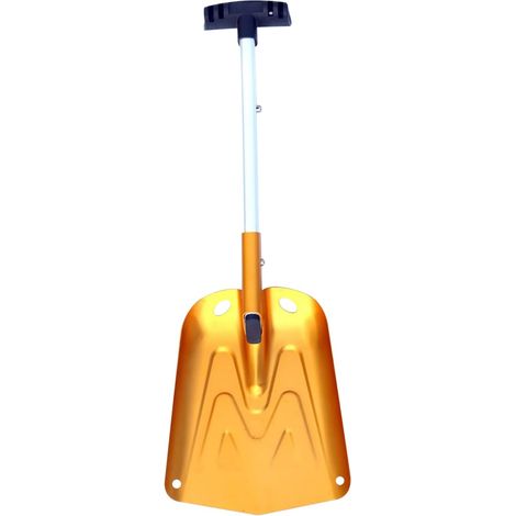 Pala de nieve desmontable de color dorado brillante, con mango antideslizante, fabricada en aleación de aluminio resistente a la corrosión, portátil para coches, motos de nieve y acampadas. (1/5)
