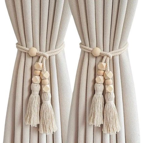 2 piezas de alzapaños con borlas para ventanas，sujetadores decorativos para cortinas，diseño de madera y algodón poliéster，soportes elegantes (1/4)