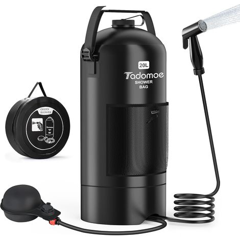 Douche Solaire Portable de Camping 20L avec Pompe à Pied, Tuyau Flexible 2 m, Sac de Transport Compact, Extérieur, Vanlife, Plage, Rinçage VTT et Chien (1/5)