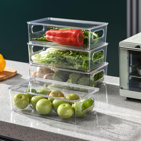 Fridge Storage Box with Lid, BPA Free Plastic Fridge Organizer, Clear Stackable Fridge Organization for Kitchens, Refrigerator, Cabinets (1/5)