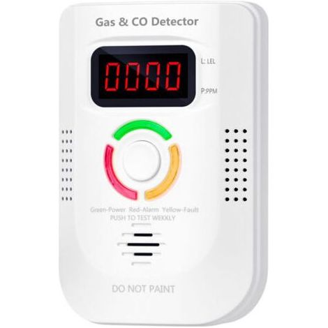Détecteur De Gaz - Monoxyde De Carbone Et Gaz Combustible - Affichage LCD - Alarme Sonore 85 dB - Prise UE - Blanc - 11 x 6,9 x 6,5 cm - 1 Pièce (1/4)