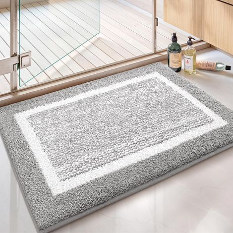 Tapis de bain gris, tapis de bain lavable en machine absorbant, tapis de douche antidérapant, doux, 40 x 60 cm, en microfibre (1/5)
