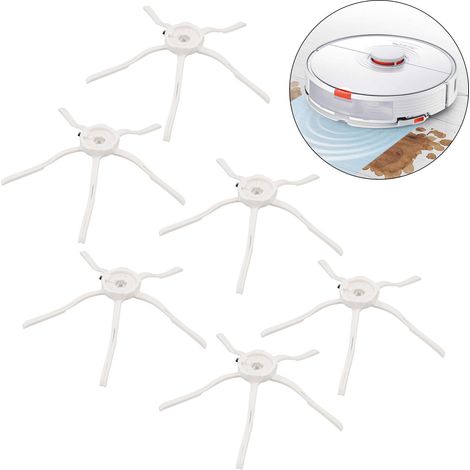 Balais latéraux silicones pour robot aspirateur - Compatible Xiaomi Roborock - 6 pièces blanc (1/5)