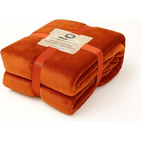 Plaid Sherpa Flanelle 150x200 Terracotta - Double Face Épais 480g/m² (Spécial Canapé) (1/5)