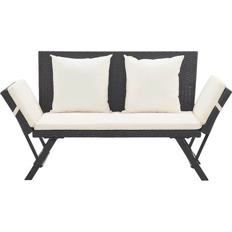 Banc de jardin Banc extérieur Banquette de jardin avec coussins 176 cm Noir Résine tressée (1/5)