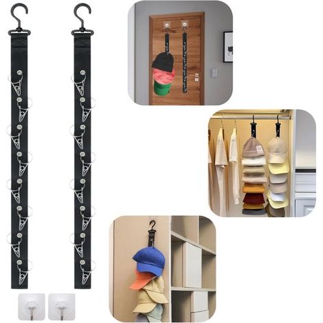 Rangements rotatifs pour penderie lot de 2 - bandes 72,5 x 4 cm avec 8 pinces, noirs (1/5)
