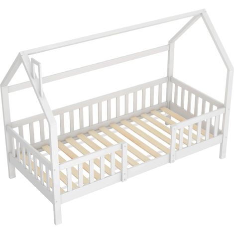 Letto casetta bambino con camino in pino bianco 90 x 200 cm HOMVRA (1/5)