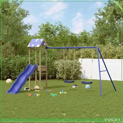 Aire de jeux d'extérieur - 3279018 - Bois de pin imprégné - Toboggan ondulé - Balançoire double (1/5)