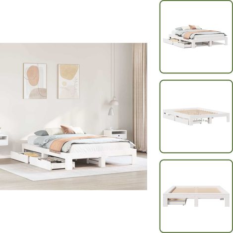 Massivholzbett ohne Matratze Weiß 150x200 cm Kiefernholz - Bettrahmen - Bettgestell - Schlafzimmerbett - Doppelbett (1/5)