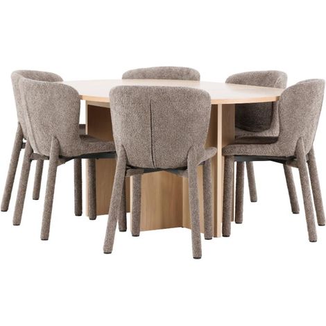 Strada ensemble pour salle à manger table extensible Ø120cm, 170cm et 6 chaises whitewash, brun. (1/5)