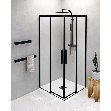 Polysan Altis - Box doccia 90x90 cm, Antidrop, vetro trasparente/nero opaco AL1592BAL1592B (1/5)