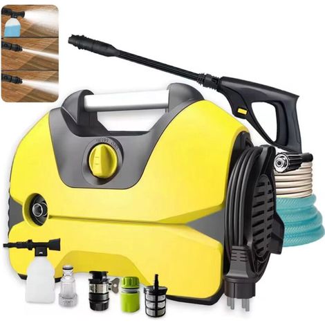 Pistolet à eau électrique haute pression, machine de nettoyage portable, outil d'irrigation, plusieurs modes de débit, 140 bars, 300 l/h, jaune (1/5)