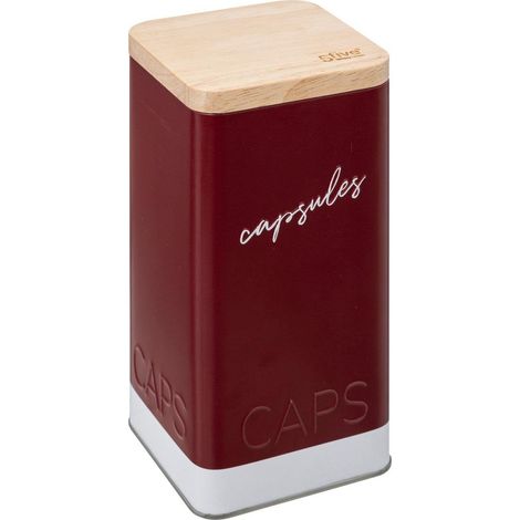 Boîte à capsules en métal Bordeaux et couvercle en bois déco Relief Color - Five (1/5)