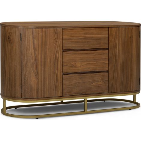 Teamson Home Walnut Veneer Sideboard with Live Edge Drawer Fronts, Push-Open Doors and Storage Cabinet, Natural Finish (1/5)