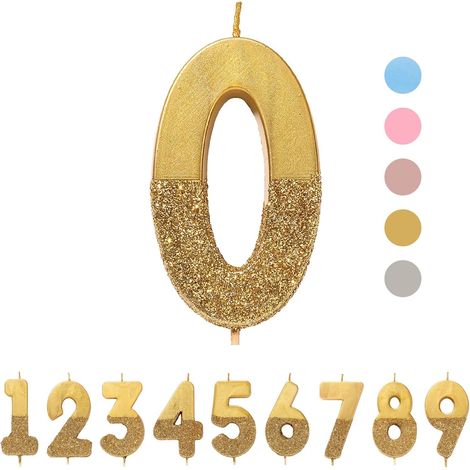 Bougie d'anniversaire numéro 0 dorée avec paillettes Décoration de gâteau Jolie, scintillante pour enfants, adultes, 10e, 20e, 50e, 80e fête, anniversaire, âge jalon (1/5)