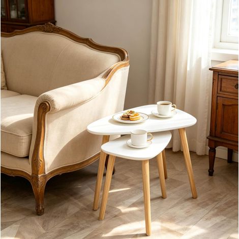 Tavolini bassi gigogne scandinavi, set da 2, MDF e pino, bianco e naturale HAVRYA (1/5)
