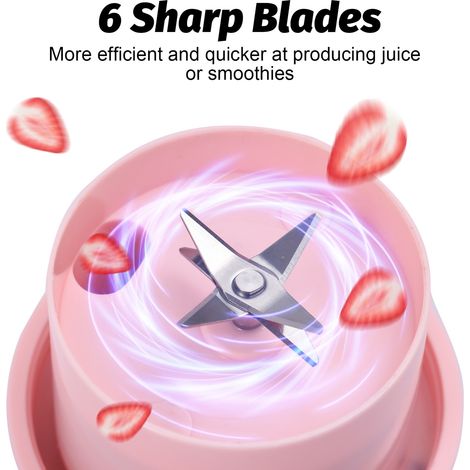 Mini blender portable de 340 ml pour milkshakes et smoothies, avec poignée, 6 lames, étanche, rechargeable par USB Type C, pour un usage personnel, à la maison, en cuisine, au bureau, en voyage et pou (1/5)