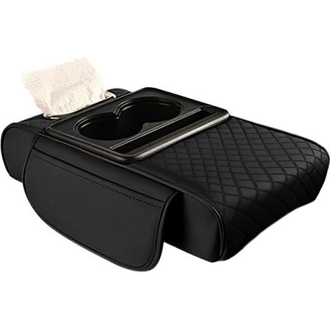 Coussin d'accoudoir de voiture avec 2 porte-gobelets, coussin d'accoudoir en cuir PU portable, coussin de hauteur réglable (1/5)